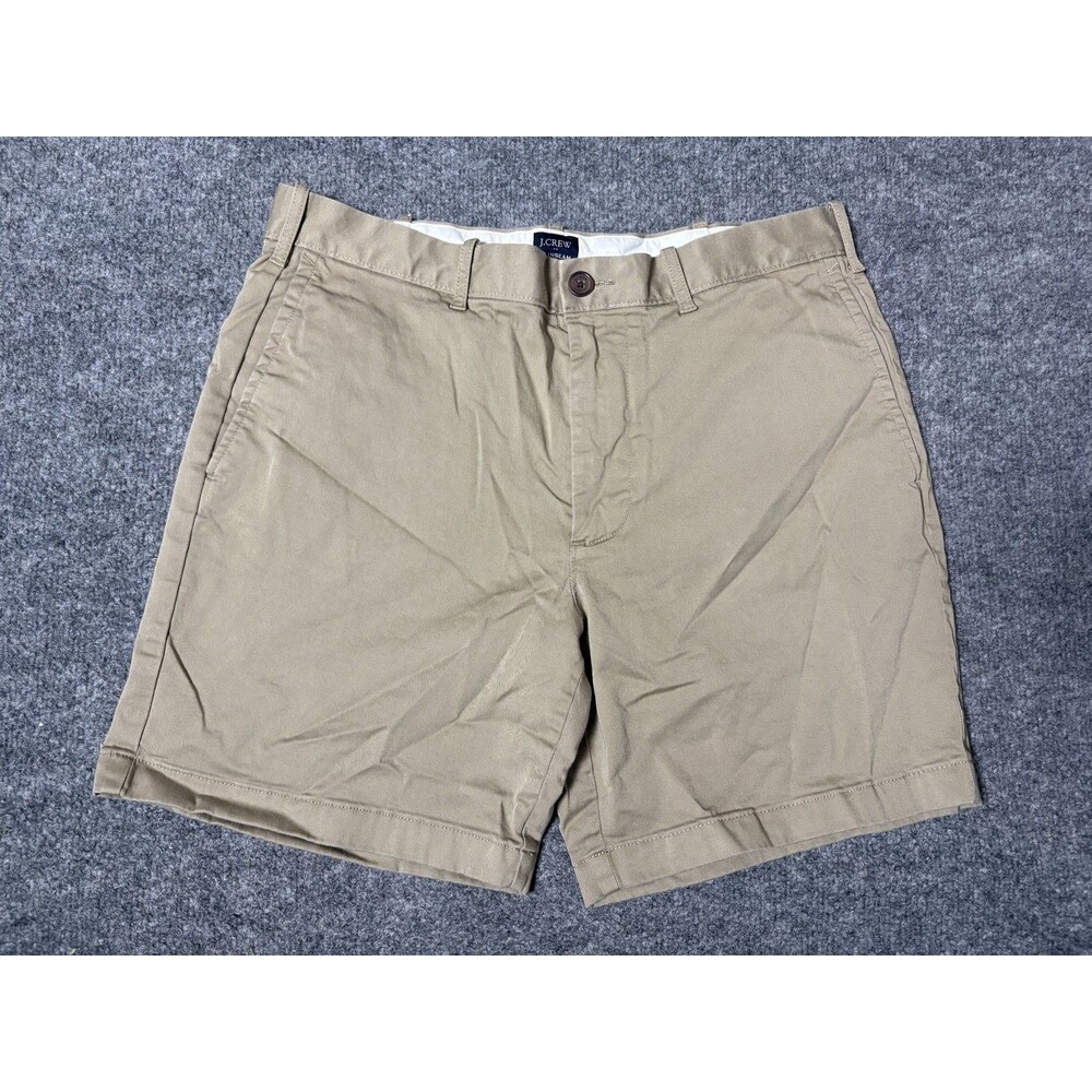 J.CREW Chino Shorts Mens 33 Beige Stretch Canvas 7" Inseam Flat Front Casual